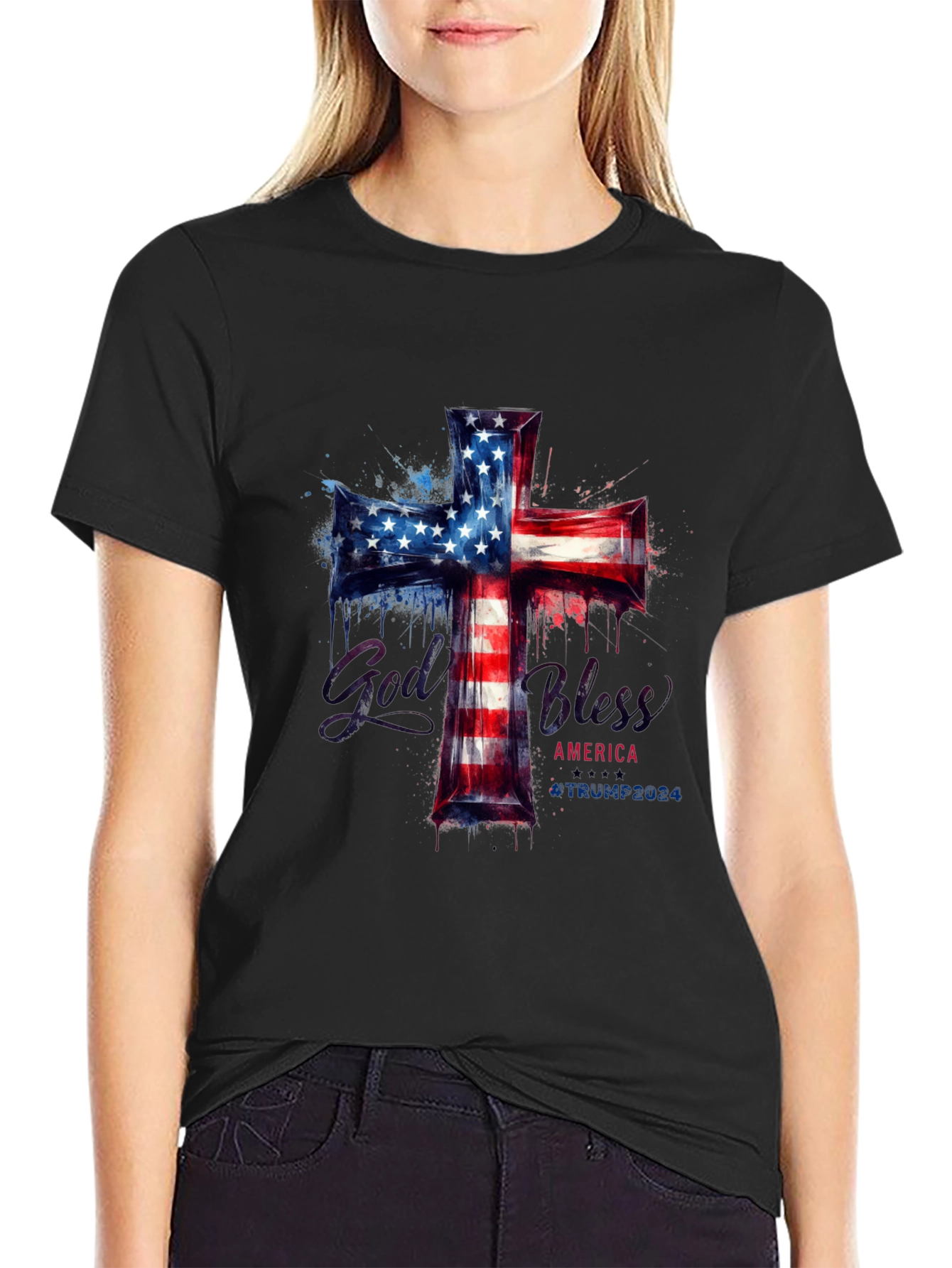 God Bless America Patriotic Cross T-Shirt