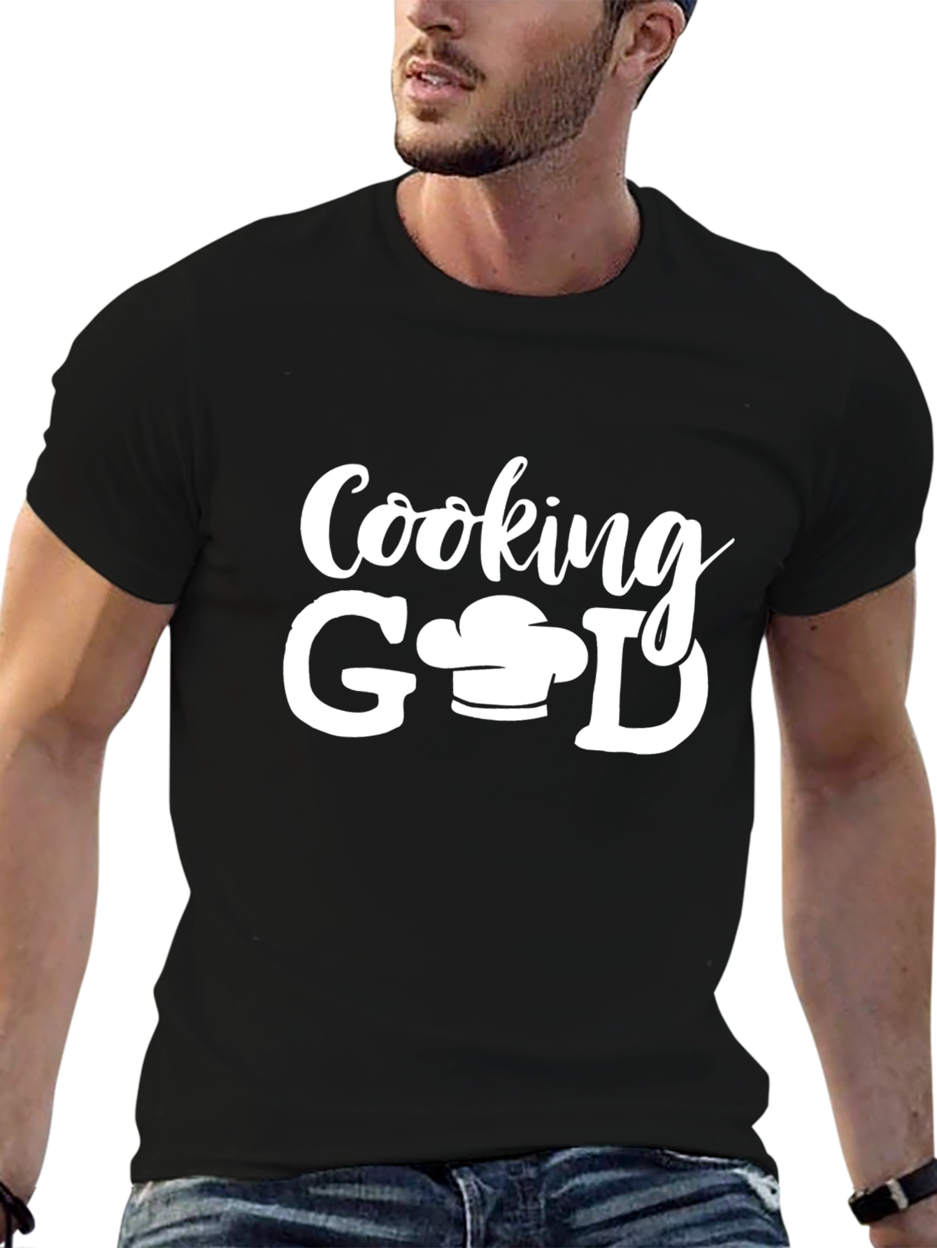 Cooking God Chef Hat Graphic Black T-Shirt