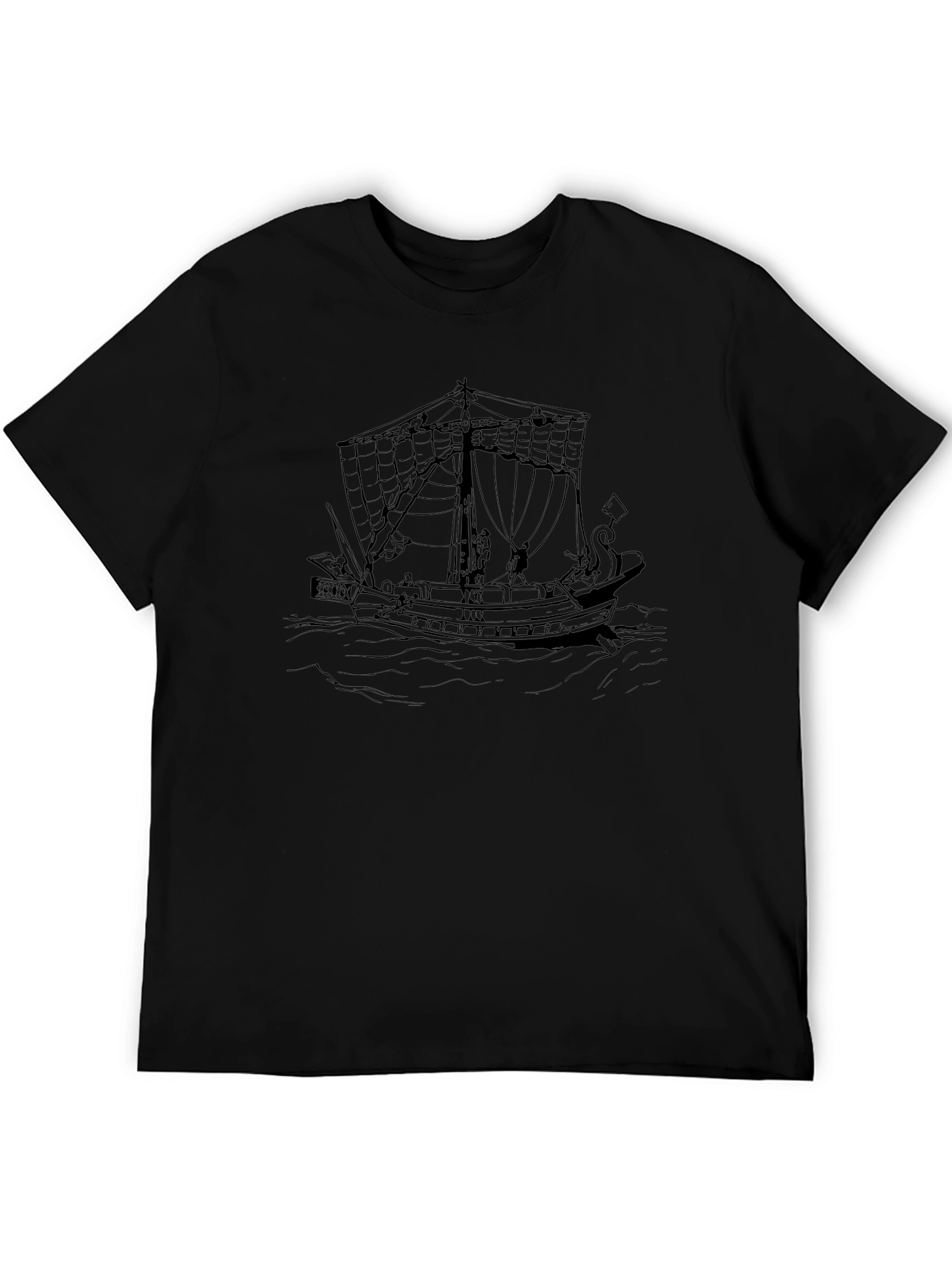 Black T-Shirt with Ship Graphic