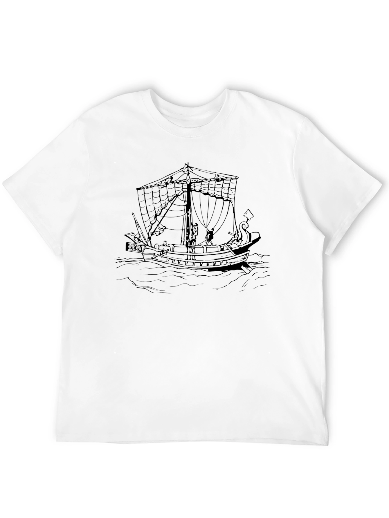 Black T-Shirt with Ship Graphic
