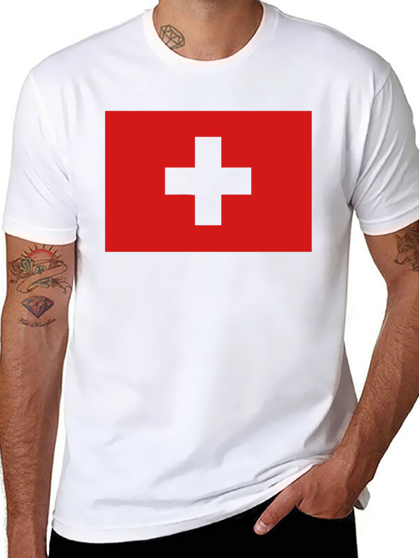 Swiss Flag T-Shirt - Black Cotton Tee