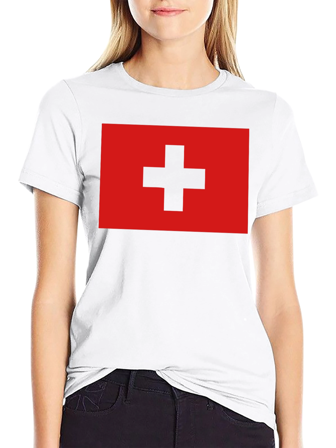 Swiss Flag T-Shirt - Black Cotton Tee