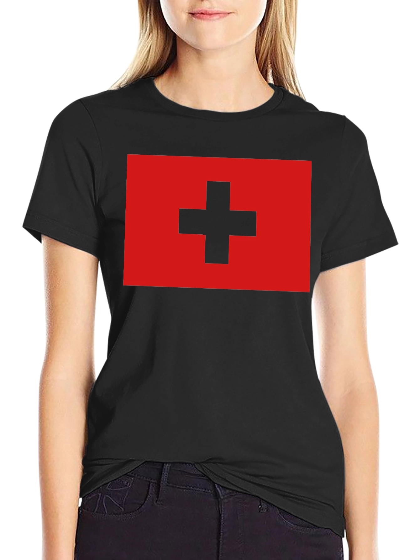 Swiss Flag T-Shirt - Black Cotton Tee