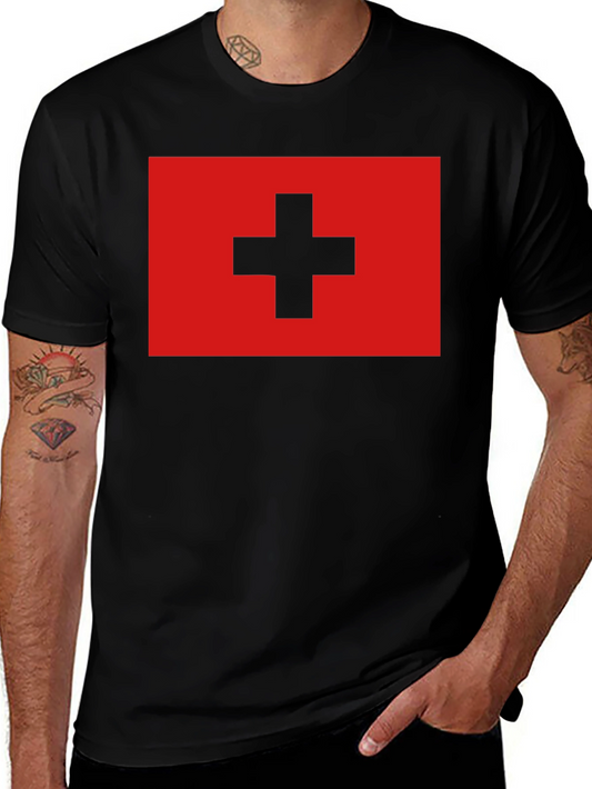 Swiss Flag T-Shirt - Black Cotton Tee