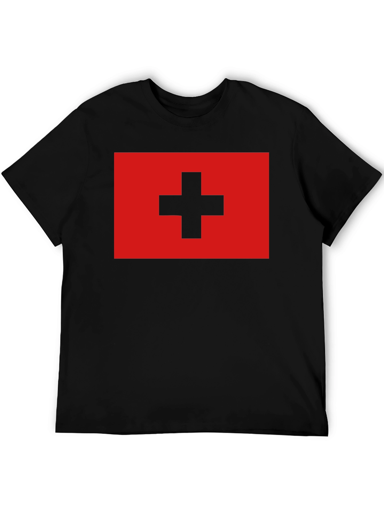 Swiss Flag T-Shirt - Black Cotton Tee