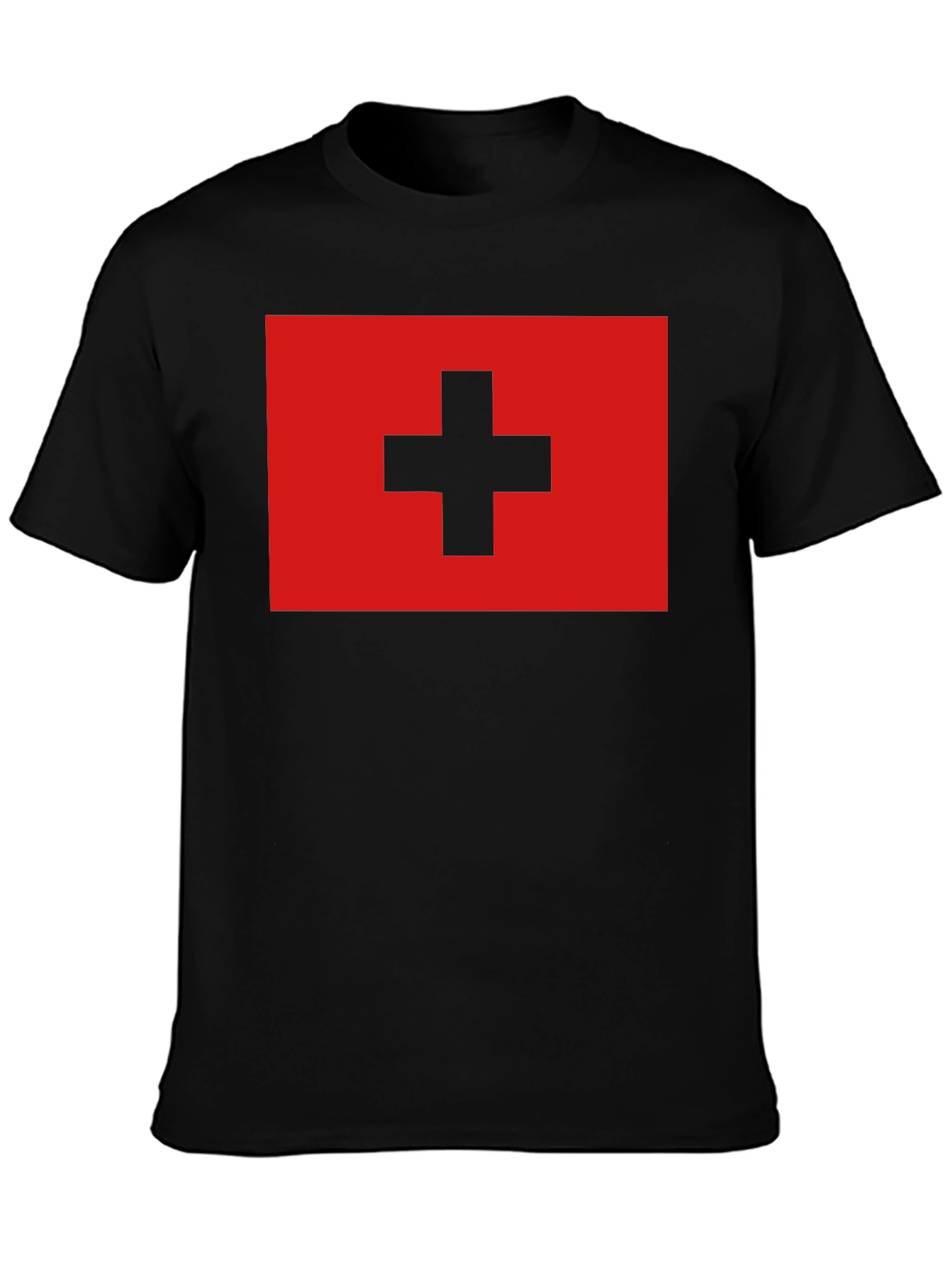 Swiss Flag T-Shirt - Black Cotton Tee