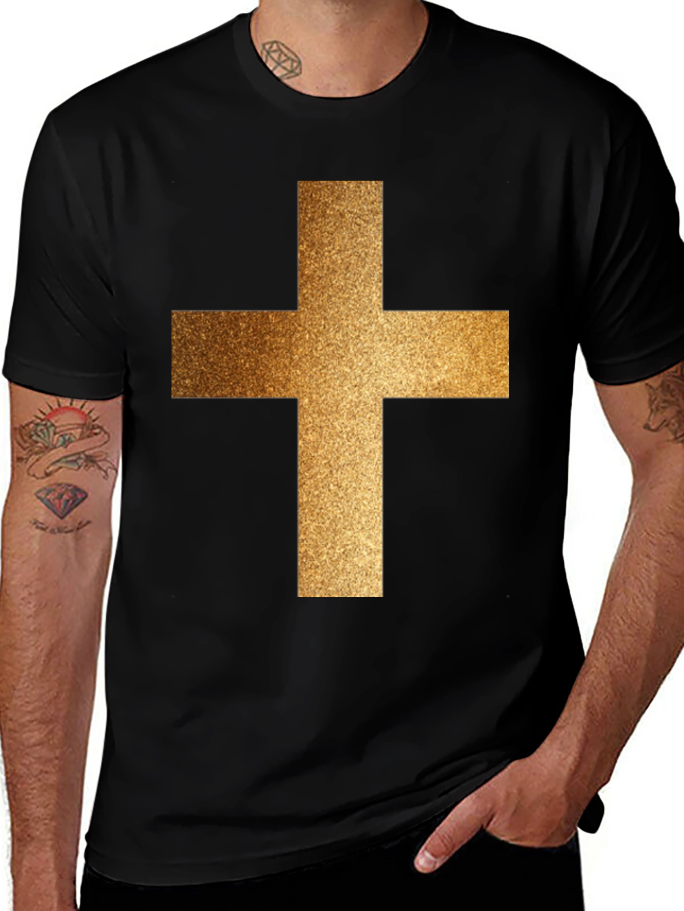 Golden Cross Graphic Black T-Shirt