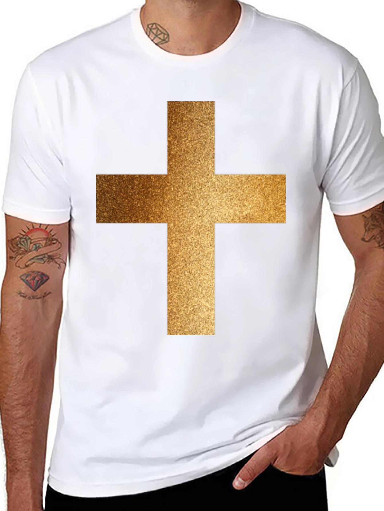 Golden Cross Graphic Black T-Shirt