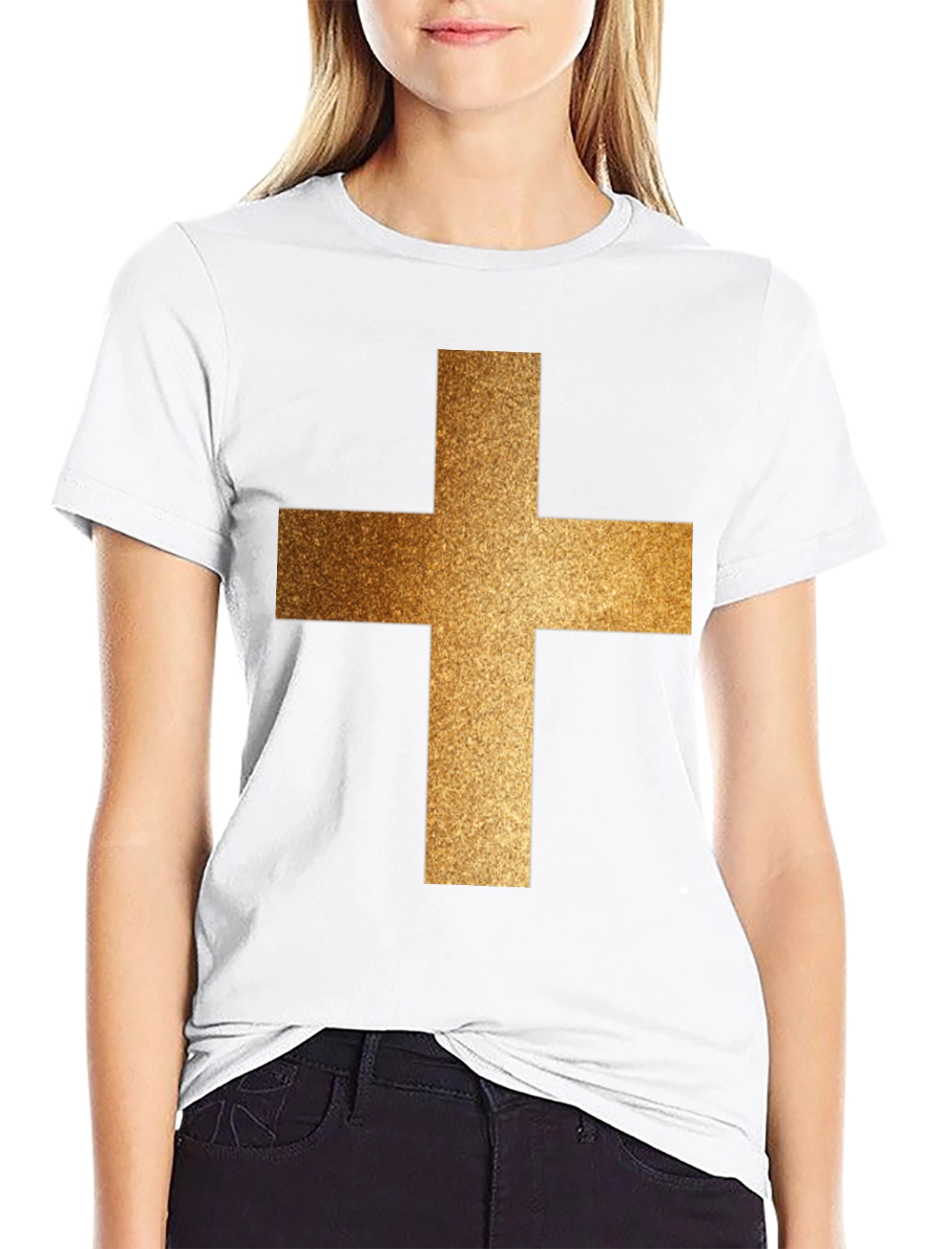 Golden Cross Graphic Black T-Shirt