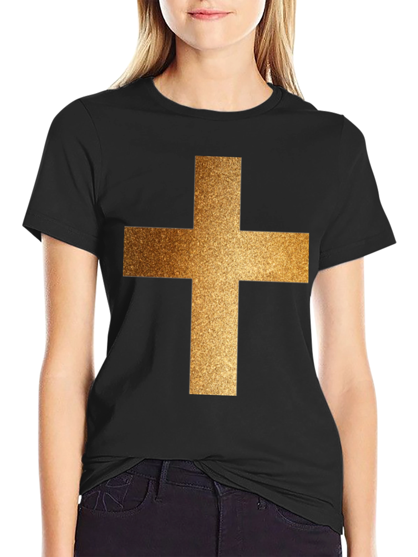 Golden Cross Graphic Black T-Shirt