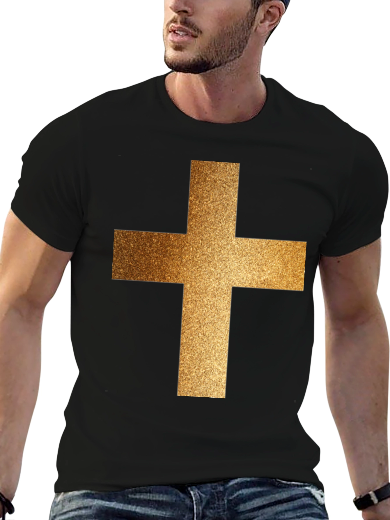 Golden Cross Graphic Black T-Shirt