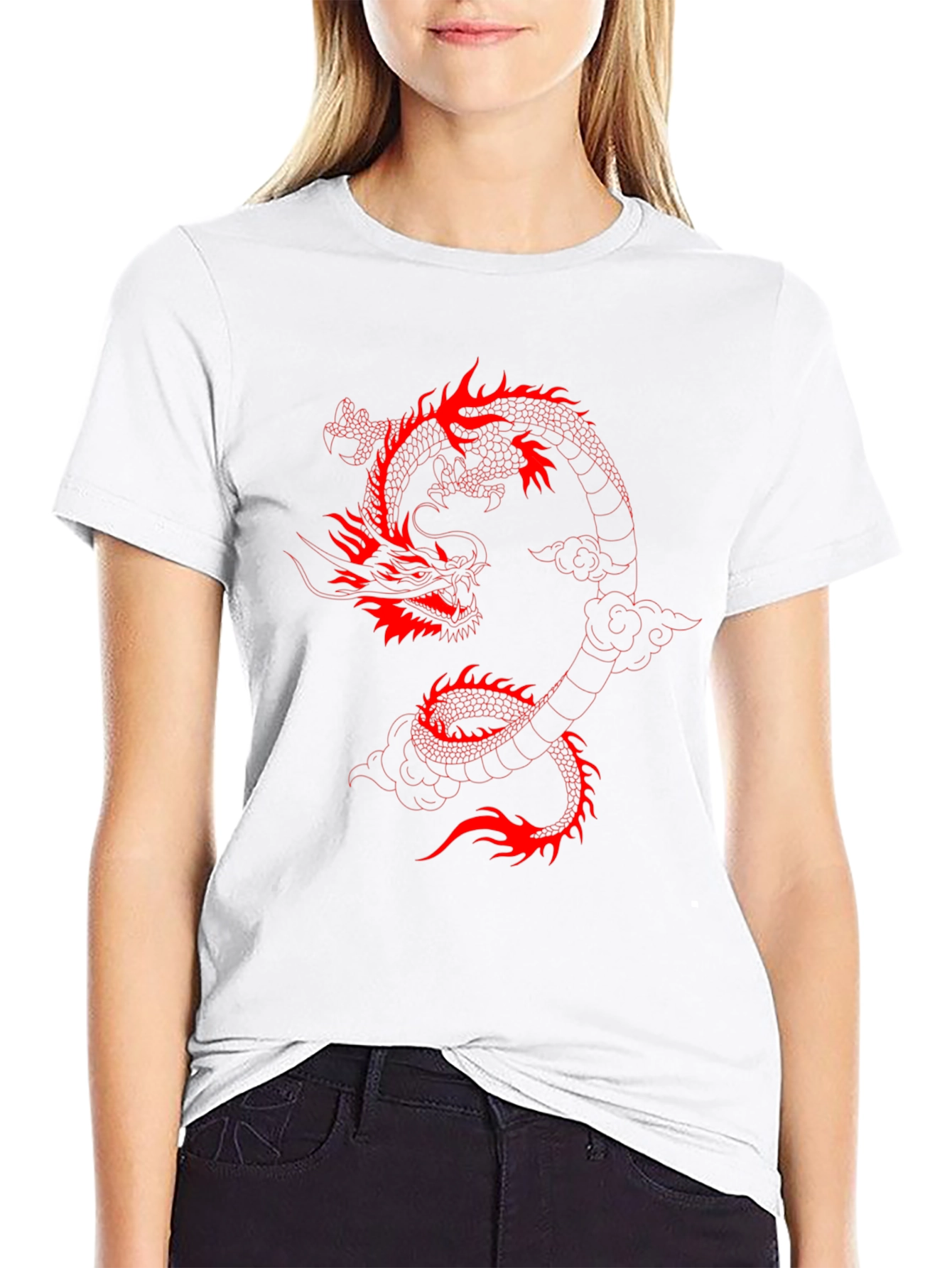 Black T-Shirt with Red Dragon Graphic