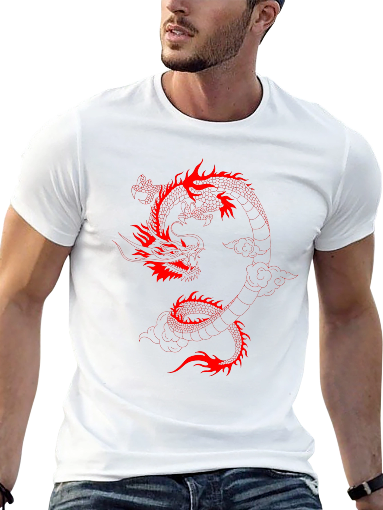 Black T-Shirt with Red Dragon Graphic
