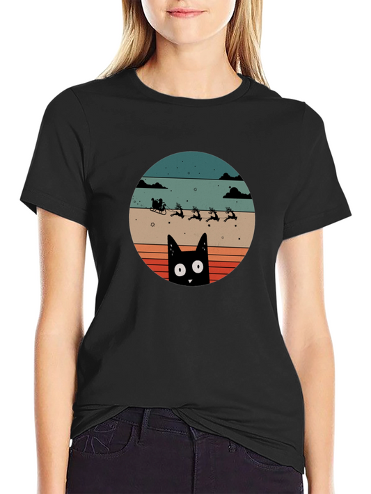 Retro Cat Santas Sleigh T-Shirt