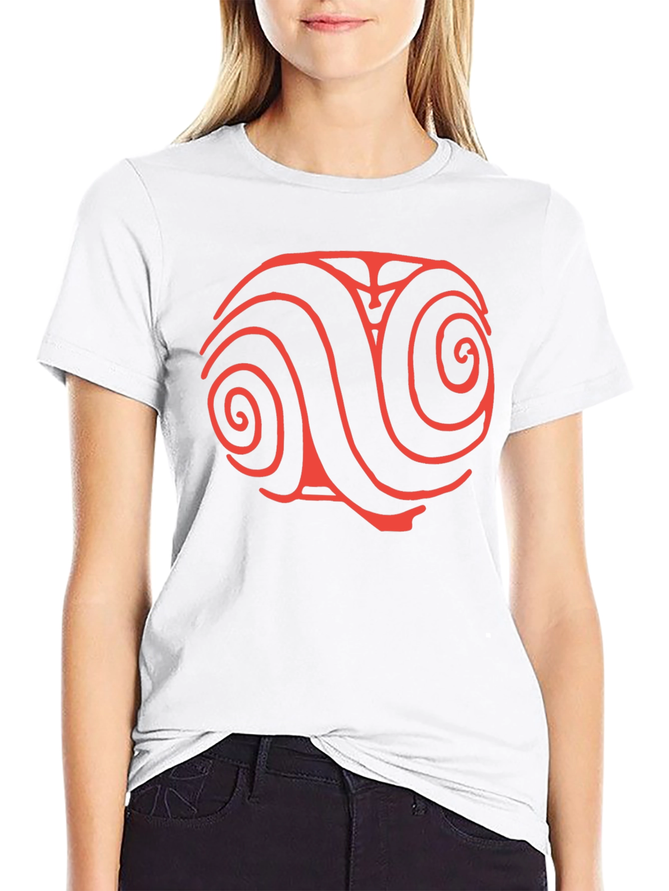 Red Swirl Design Black T-Shirt