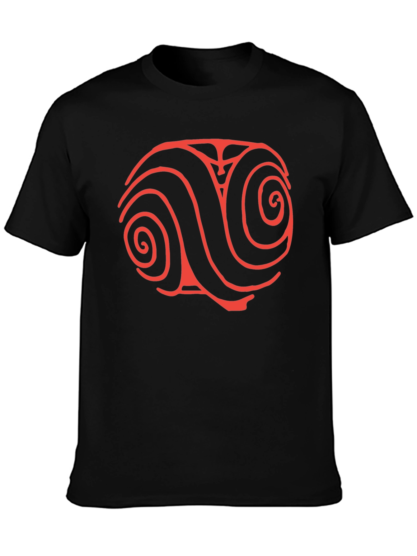 Red Swirl Design Black T-Shirt