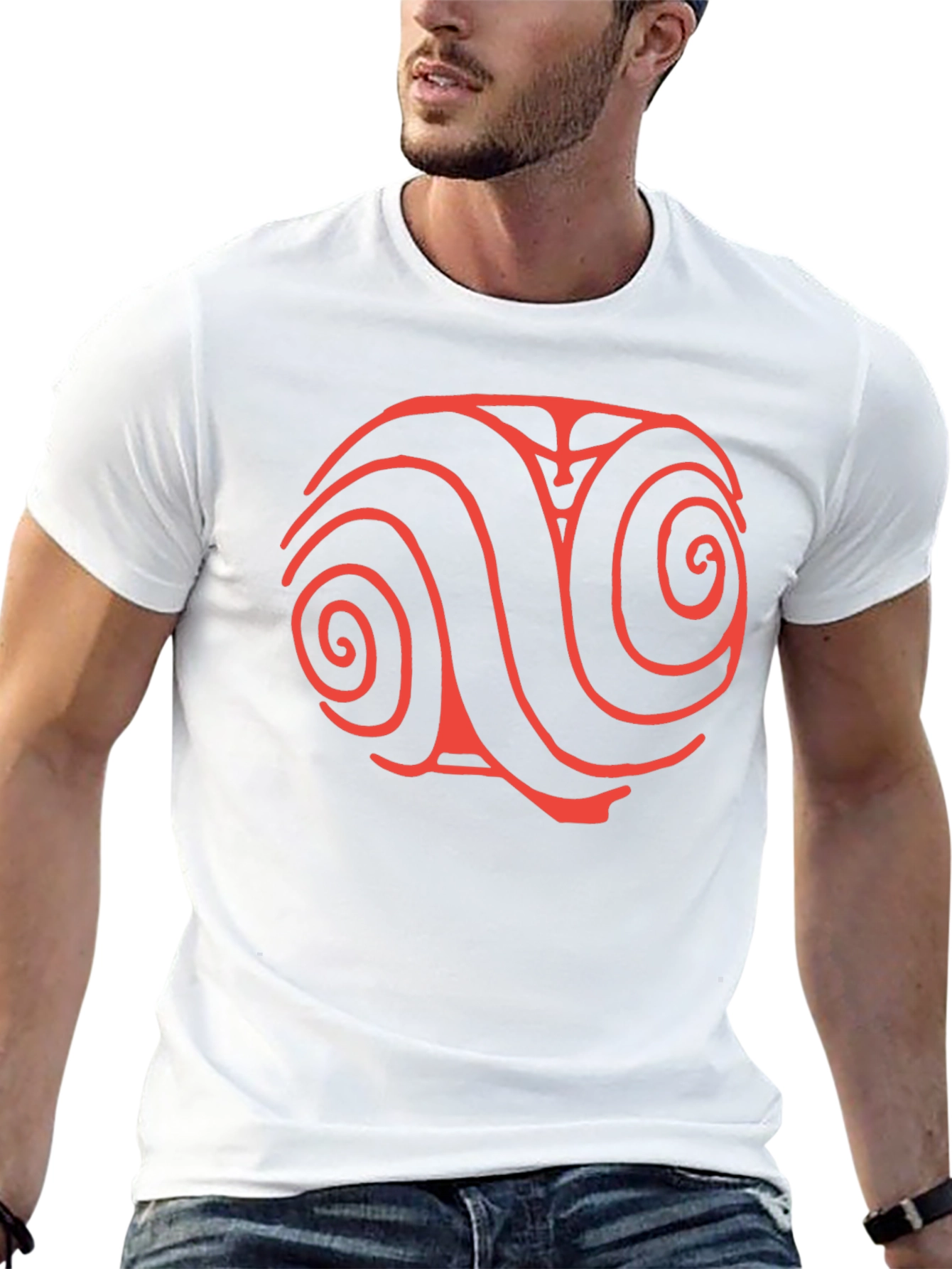 Red Swirl Design Black T-Shirt