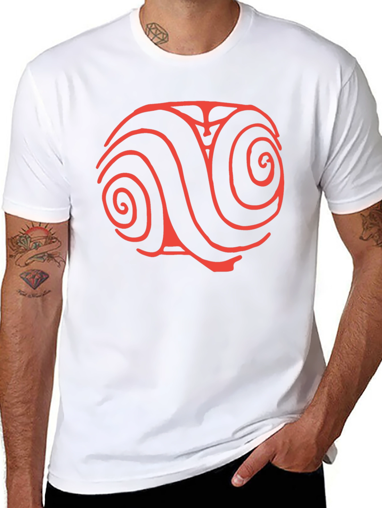 Red Swirl Design Black T-Shirt