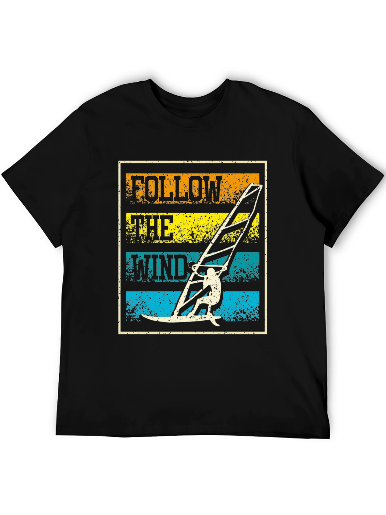 Follow The Wind Black T-Shirt Windsurfing Design