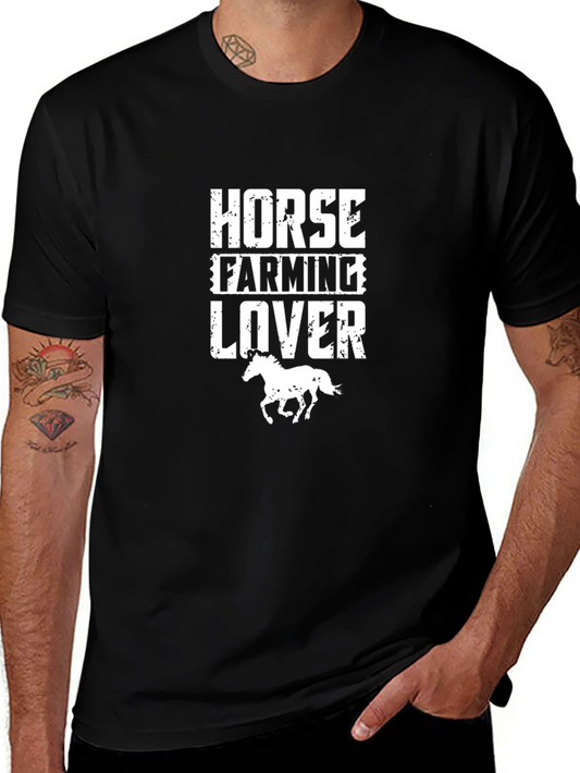 Horse Farming Lover Graphic Tee - Black Cotton T-Shirt