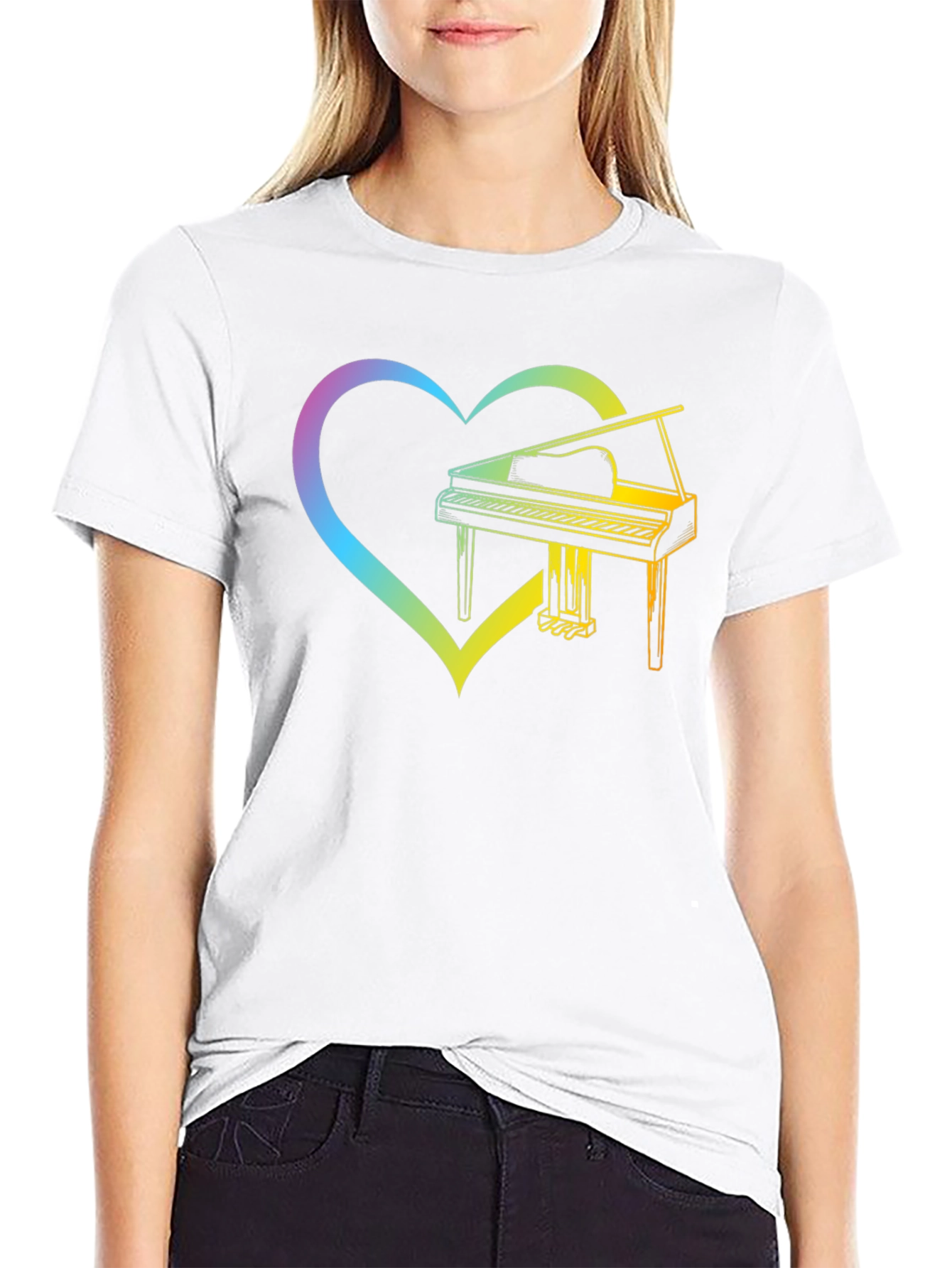 Rainbow Piano Heart Graphic Tee
