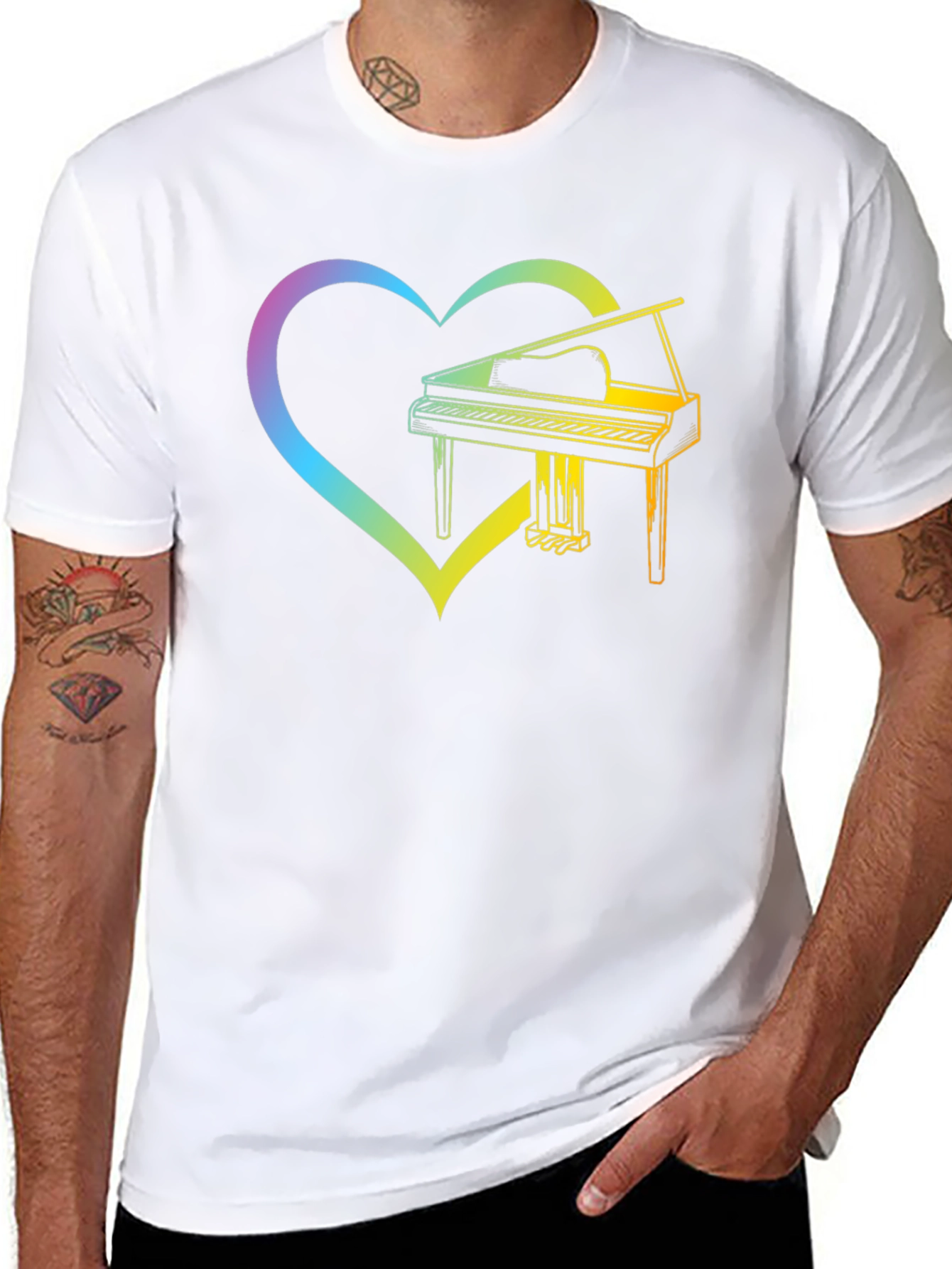 Rainbow Piano Heart Graphic Tee