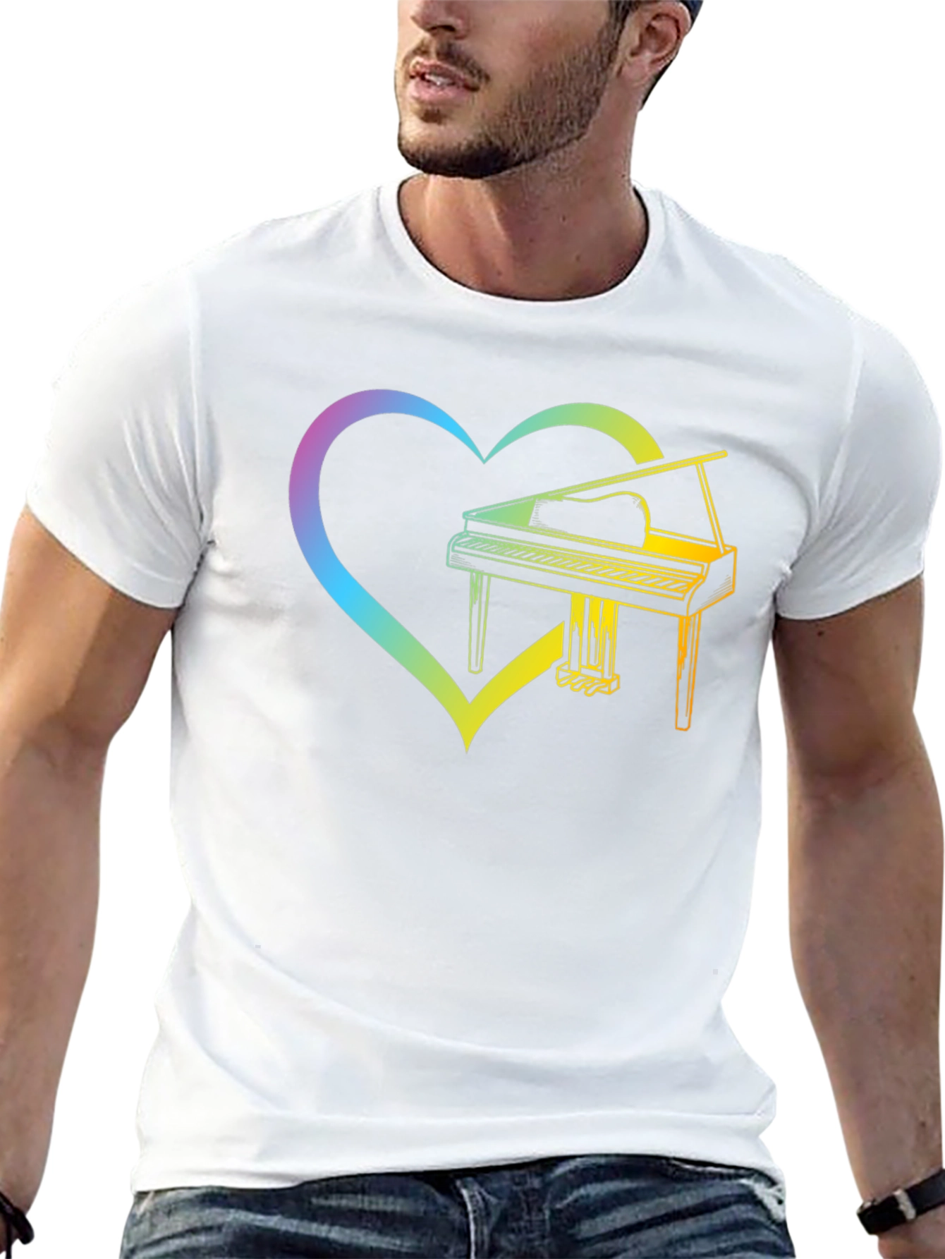 Rainbow Piano Heart Graphic Tee