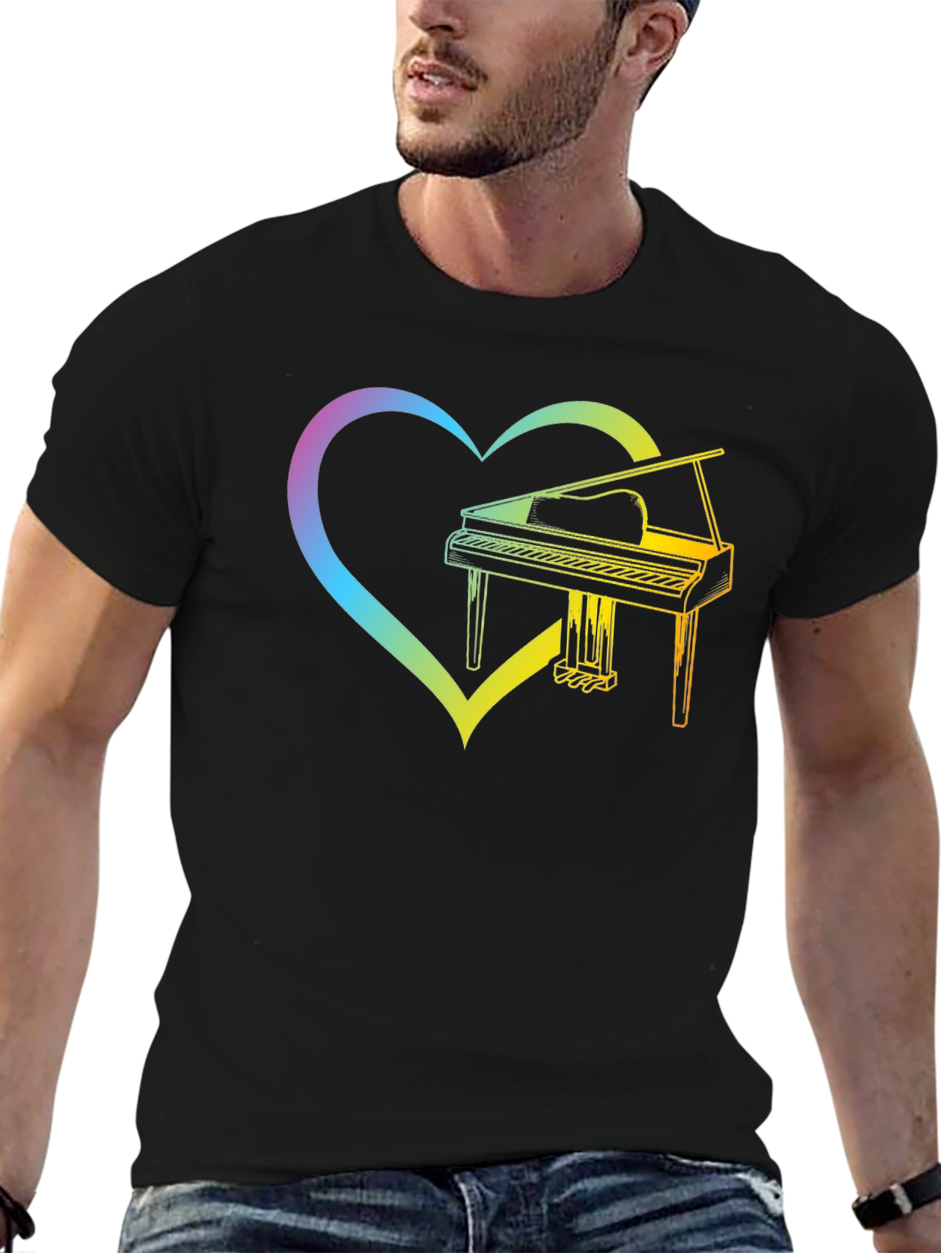 Rainbow Piano Heart Graphic Tee