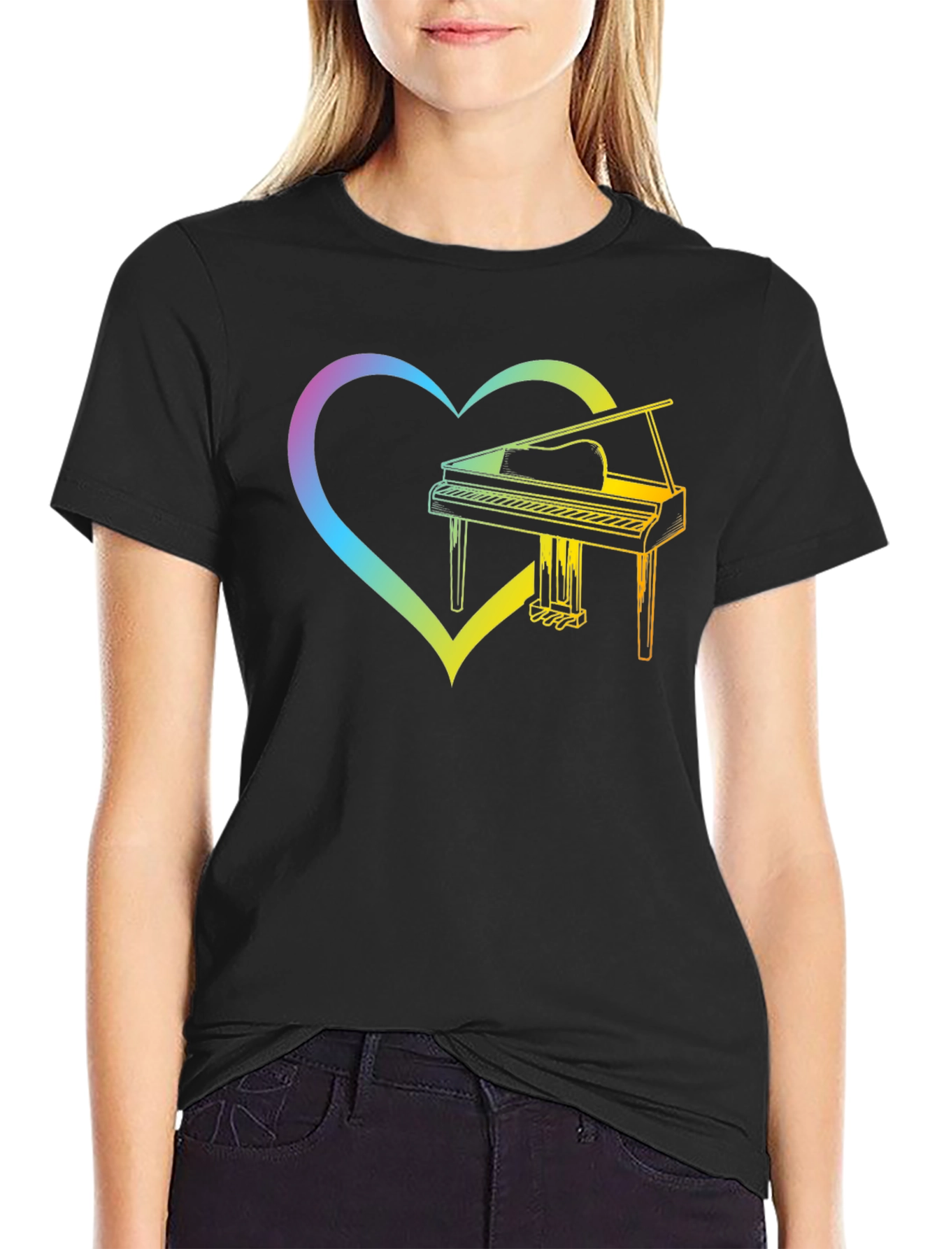 Rainbow Piano Heart Graphic Tee