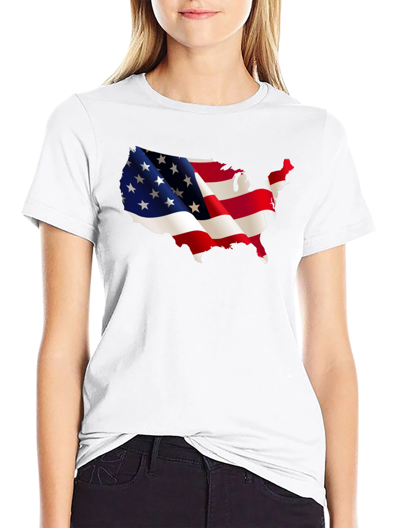 USA Flag Map Graphic Tee - Patriotic Black T-Shirt