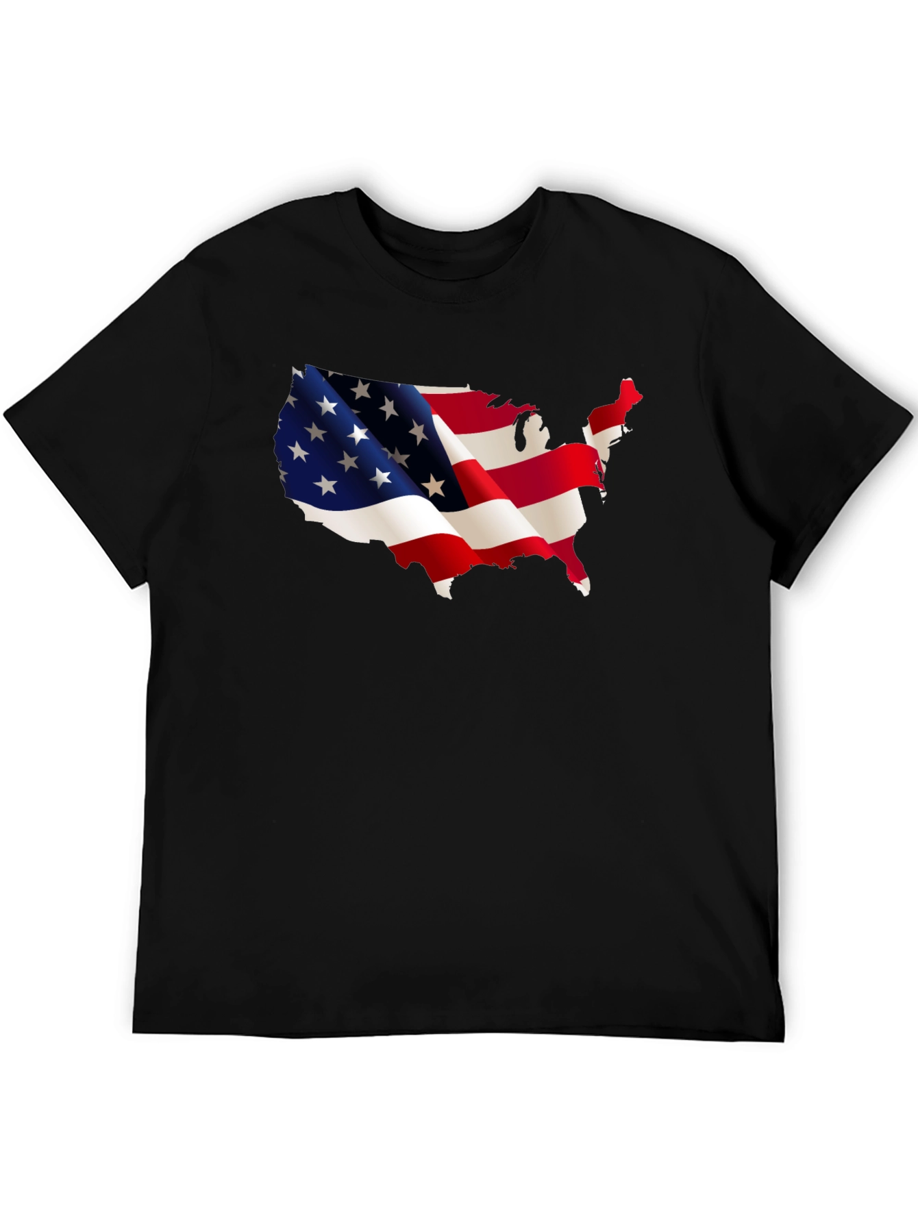 USA Flag Map Graphic Tee - Patriotic Black T-Shirt