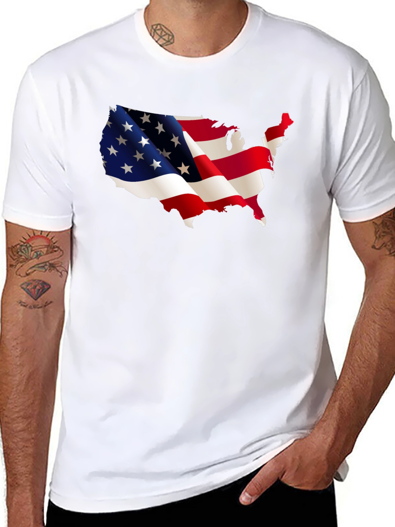 USA Flag Map Graphic Tee - Patriotic Black T-Shirt