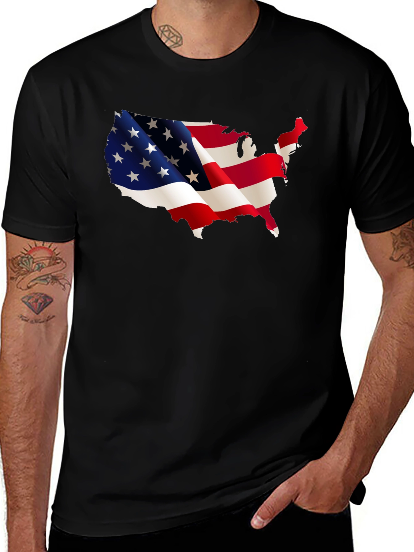 USA Flag Map Graphic Tee - Patriotic Black T-Shirt