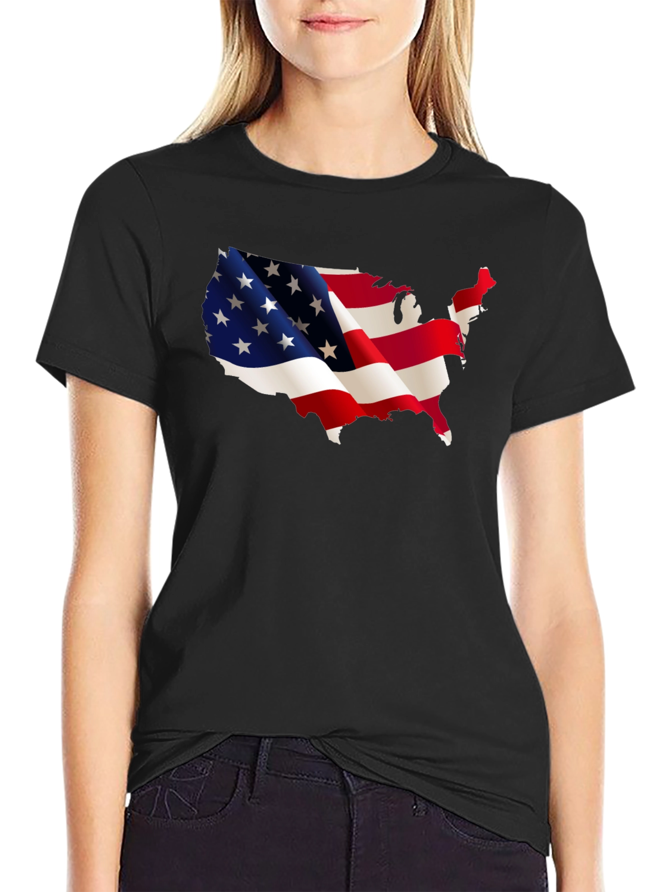USA Flag Map Graphic Tee - Patriotic Black T-Shirt