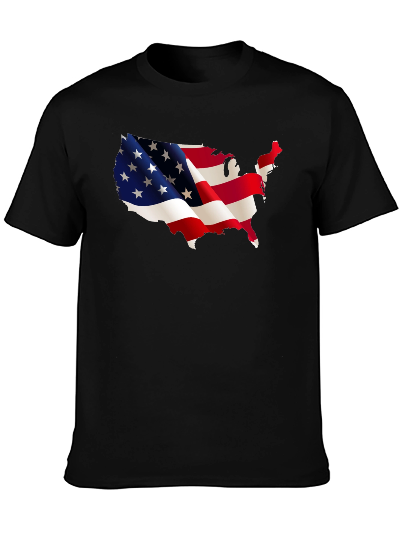 USA Flag Map Graphic Tee - Patriotic Black T-Shirt