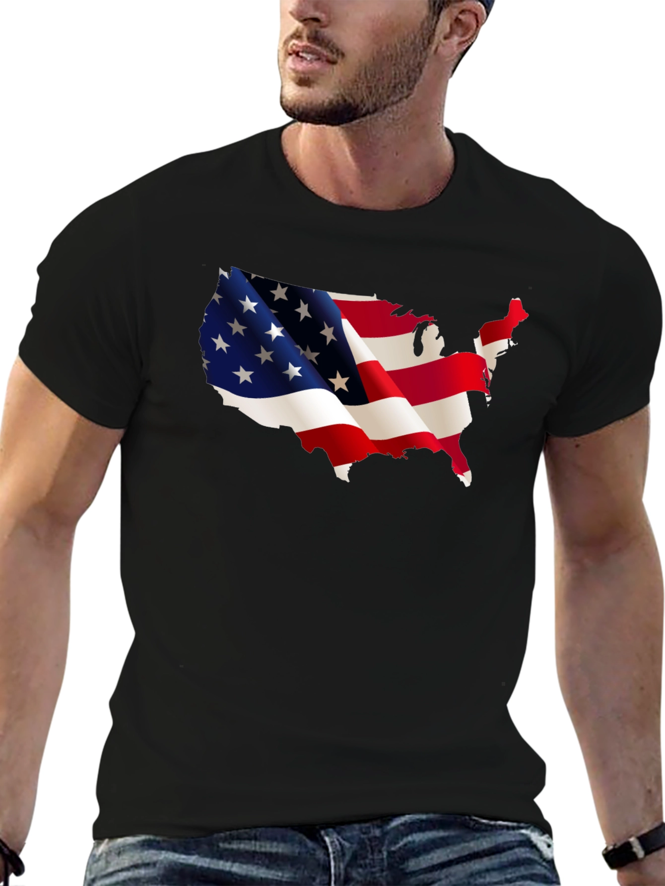 USA Flag Map Graphic Tee - Patriotic Black T-Shirt
