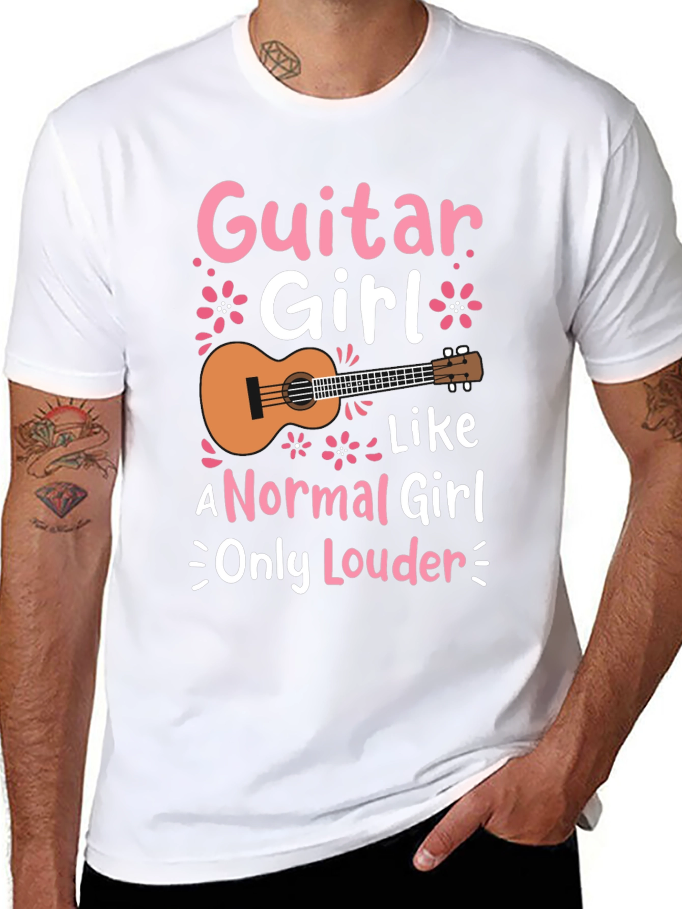 Guitar Girl Graphic Tee - Black Casual T-Shirt