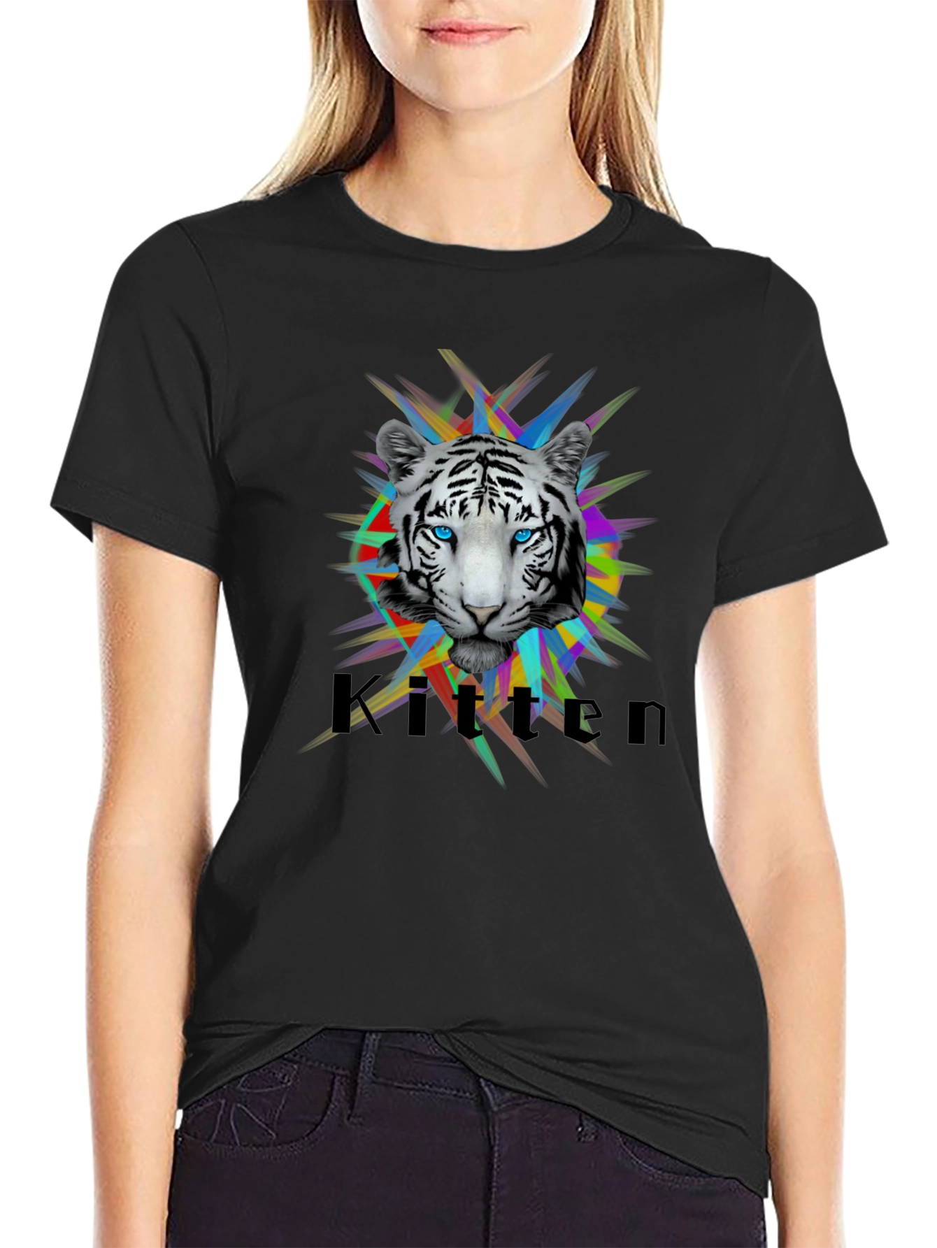 Cool Kitten Tiger Graphic T-Shirt - Black
