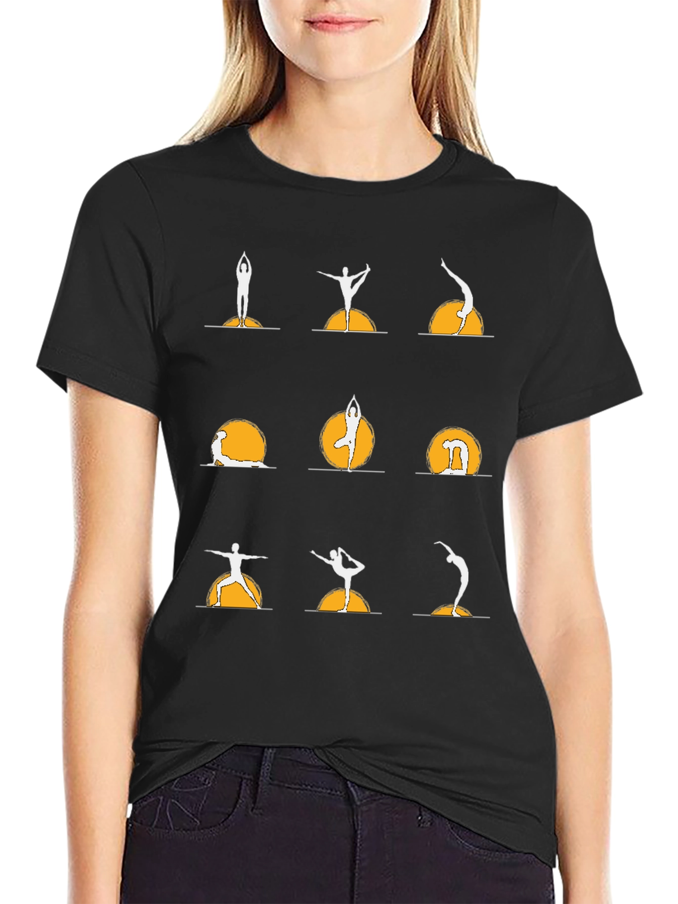 Yoga Poses Graphic Tee - Black Cotton T-Shirt