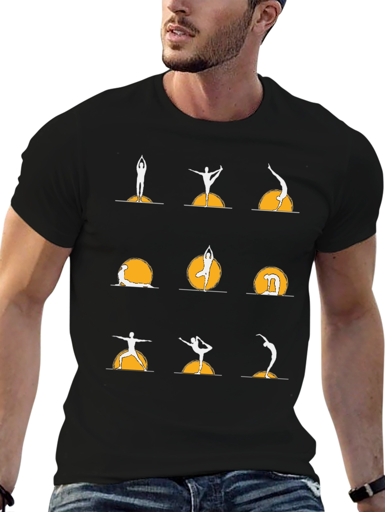 Yoga Poses Graphic Tee - Black Cotton T-Shirt
