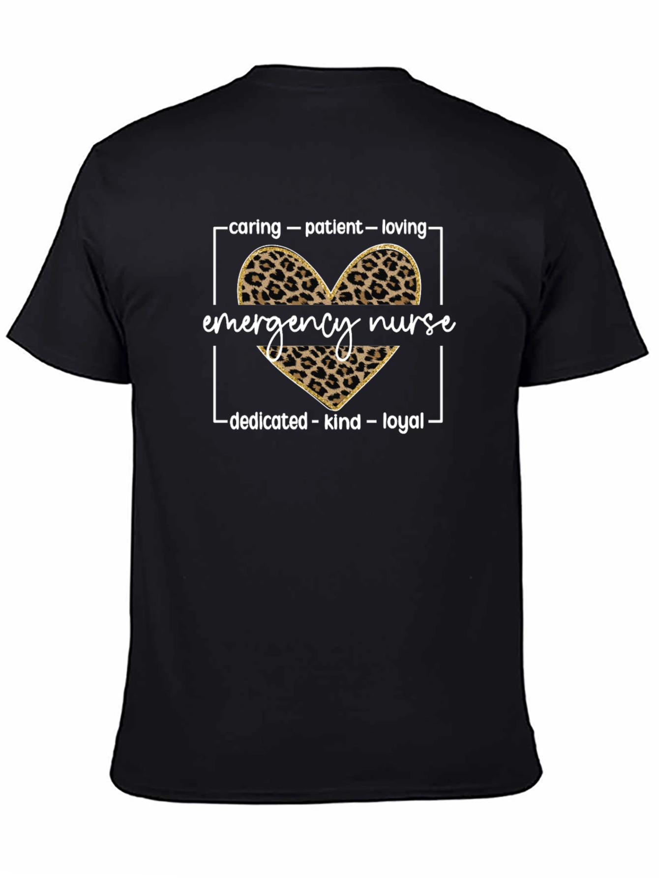 Emergency Nurse Leopard Heart Graphic T-Shirt
