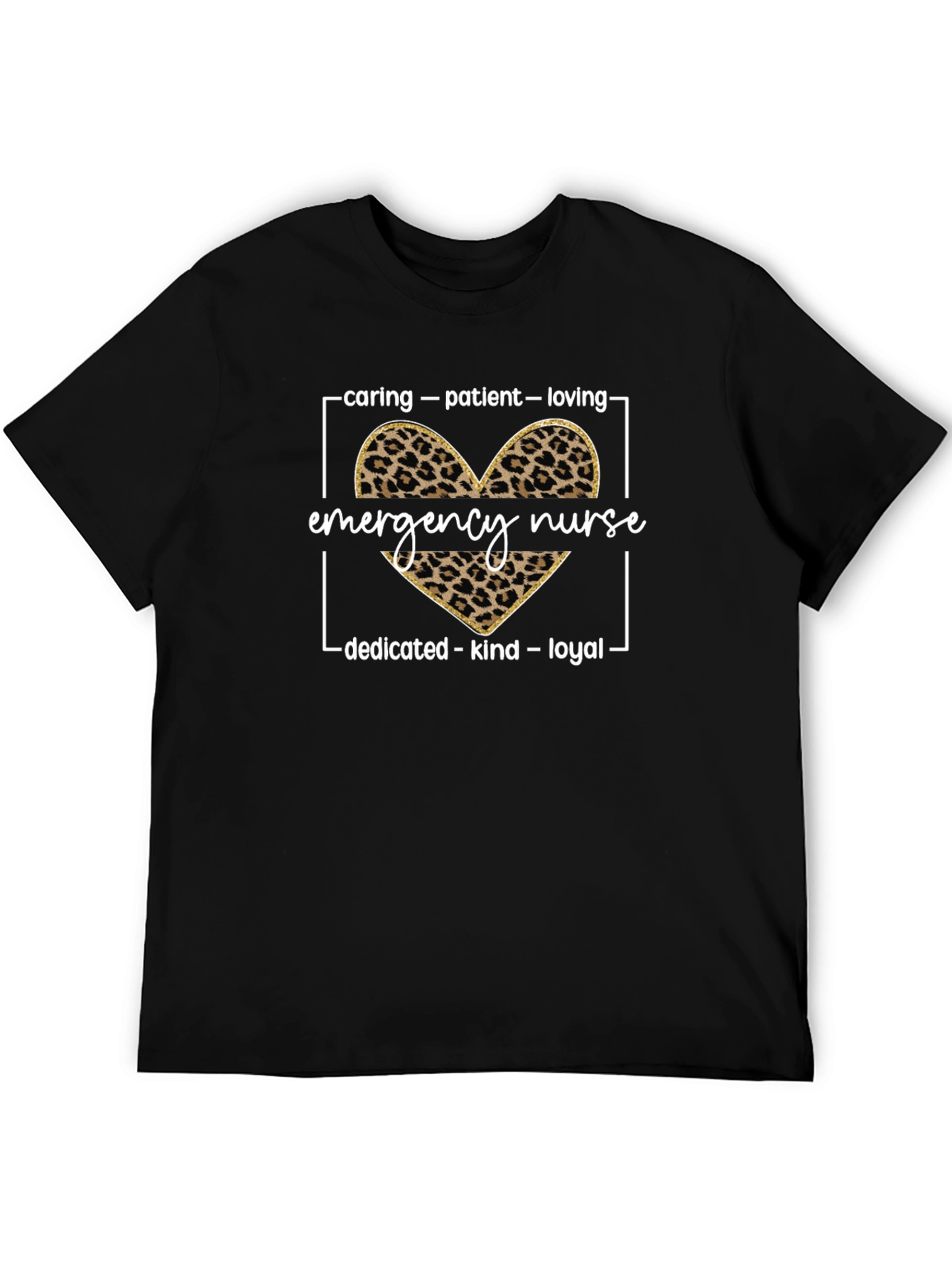 Emergency Nurse Leopard Heart Graphic T-Shirt