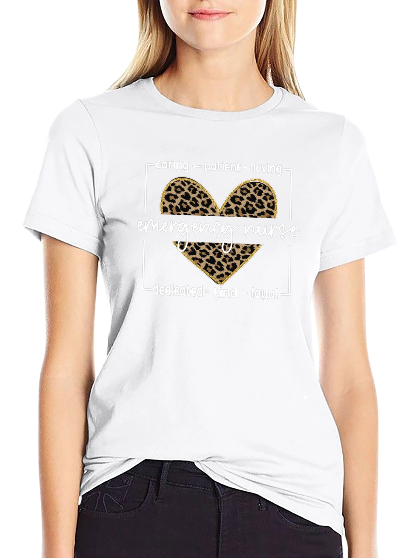 Emergency Nurse Leopard Heart Graphic T-Shirt