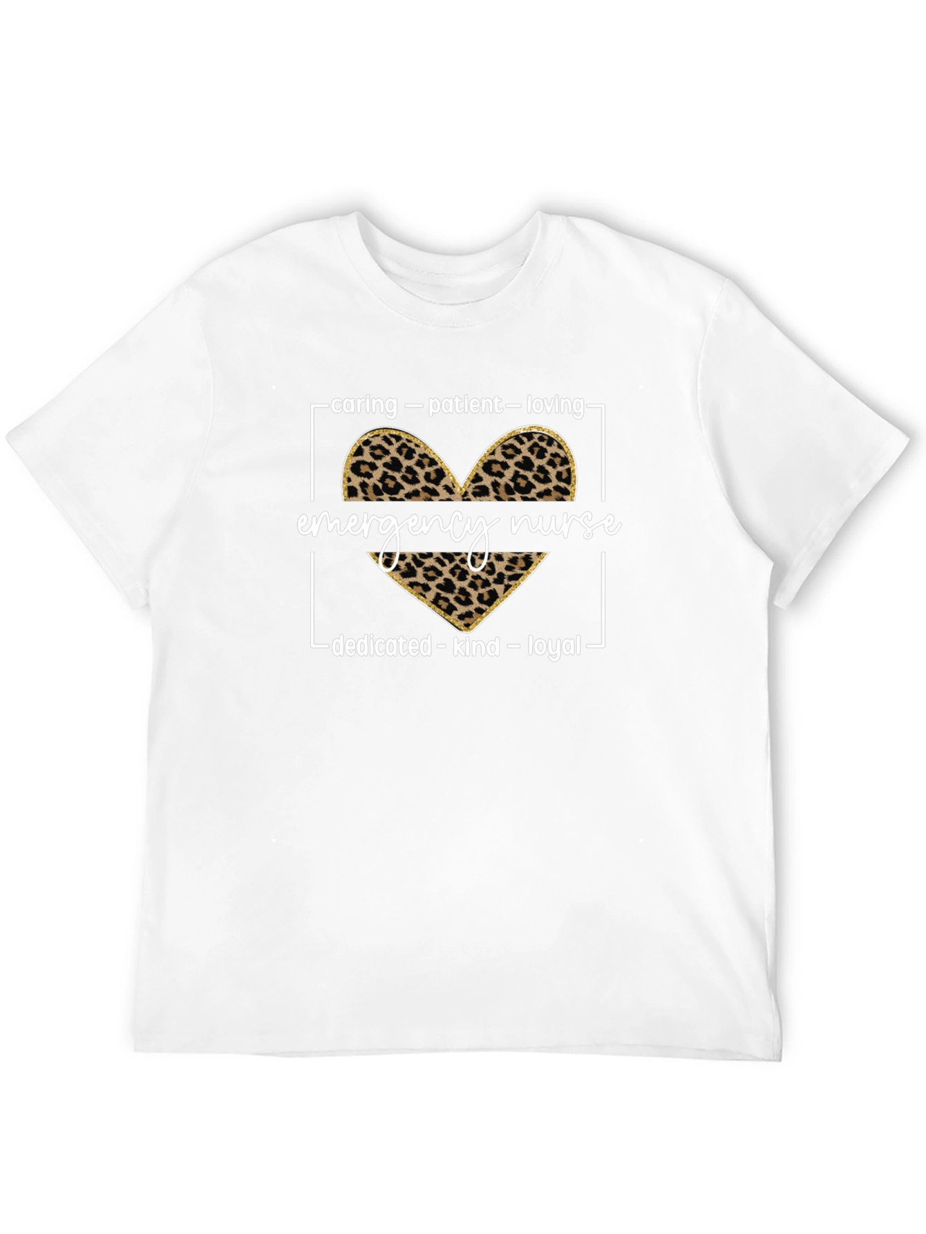 Emergency Nurse Leopard Heart Graphic T-Shirt
