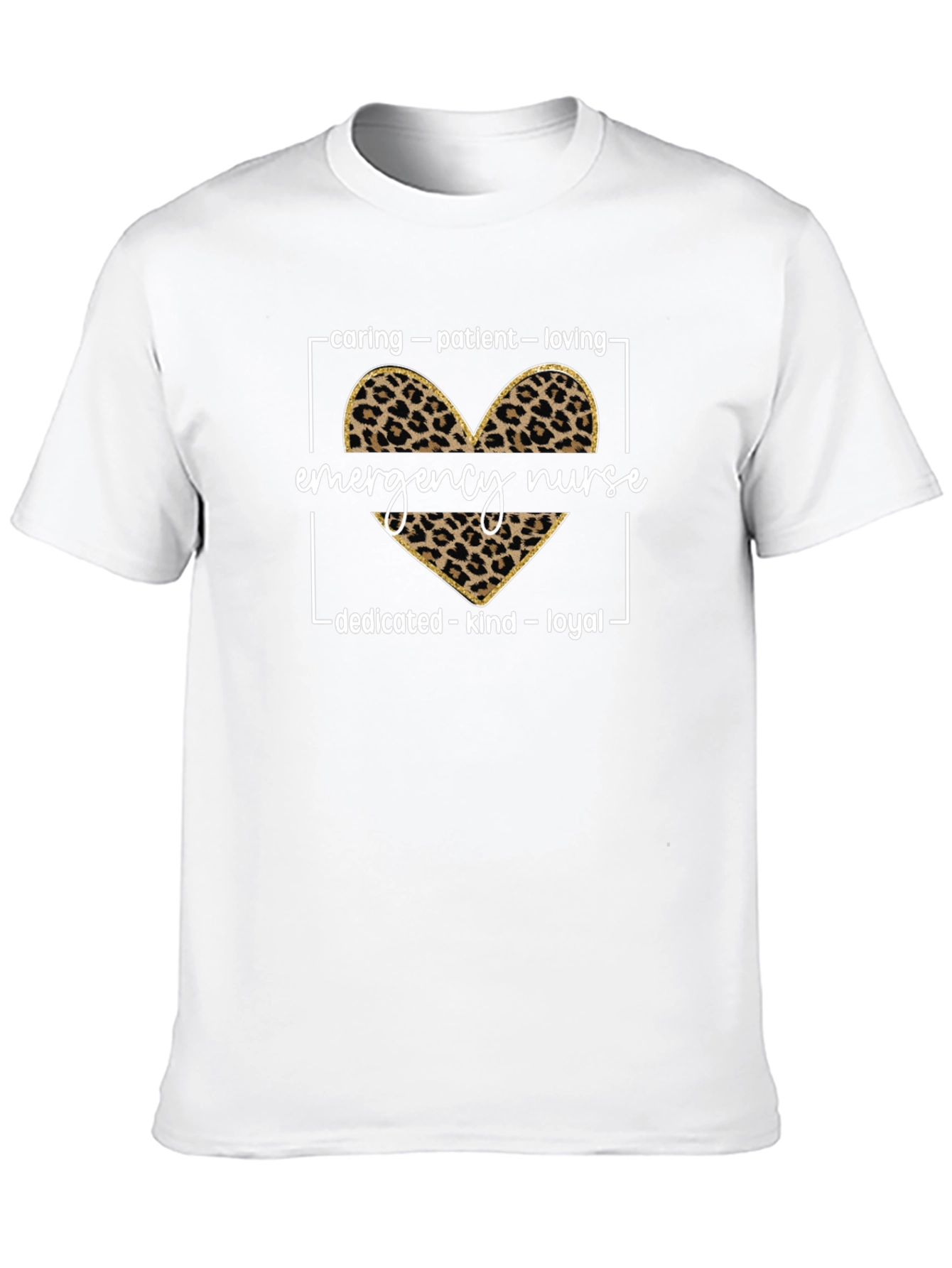 Emergency Nurse Leopard Heart Graphic T-Shirt