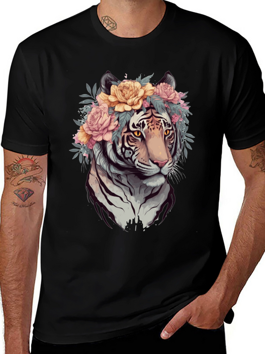 Floral Tiger Graphic Tee - Stylish Animal Print Shirt