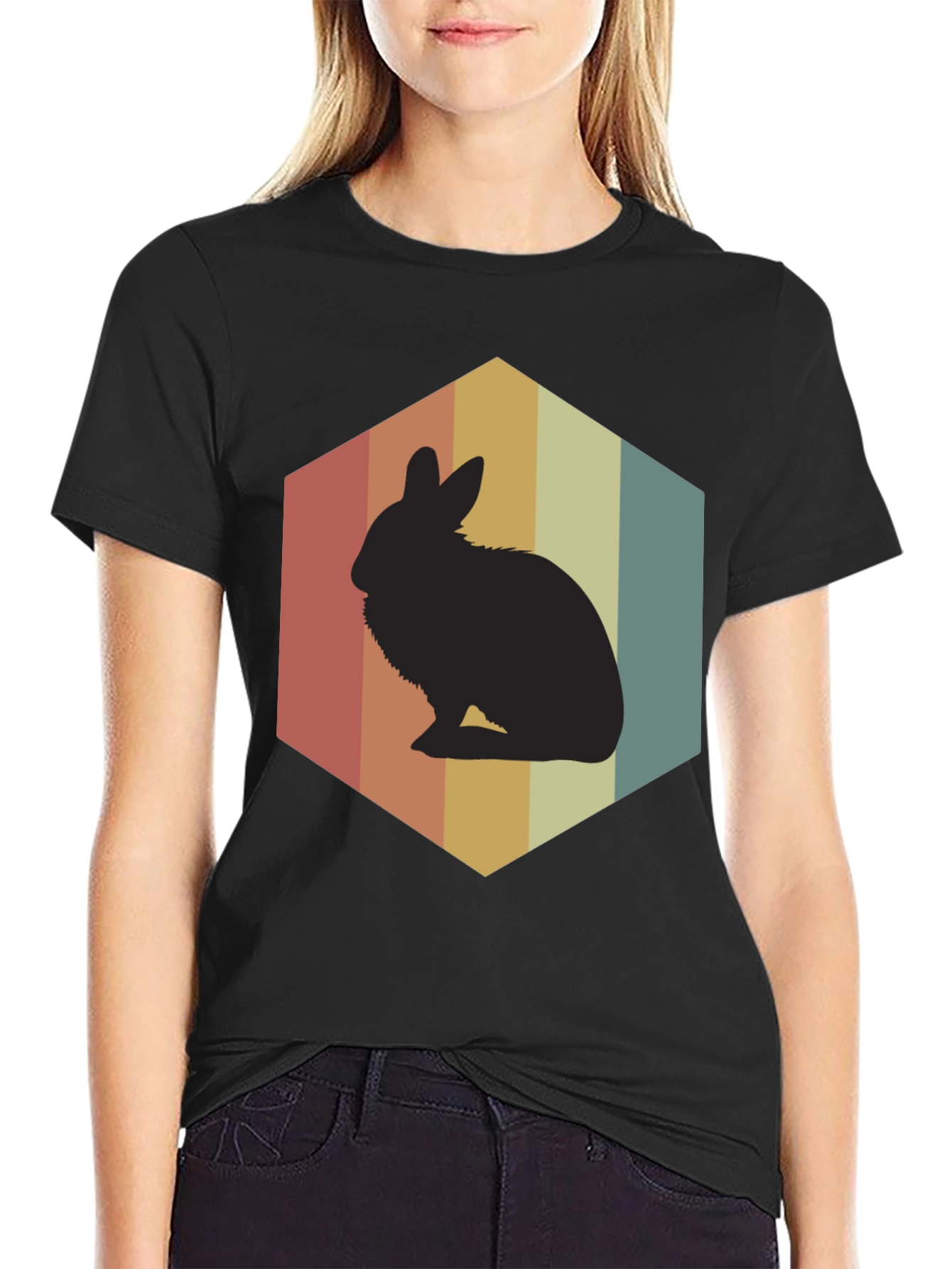 Retro Rabbit Graphic Tee - Black