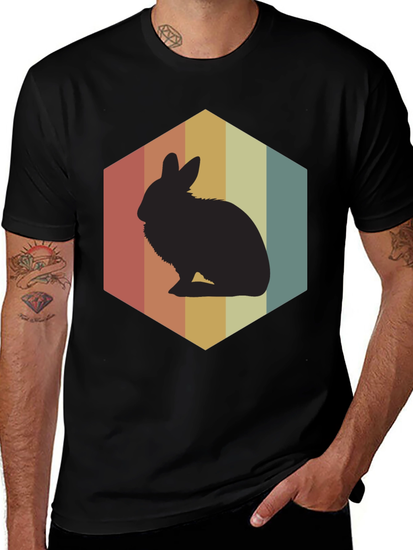 Retro Rabbit Graphic Tee - Black