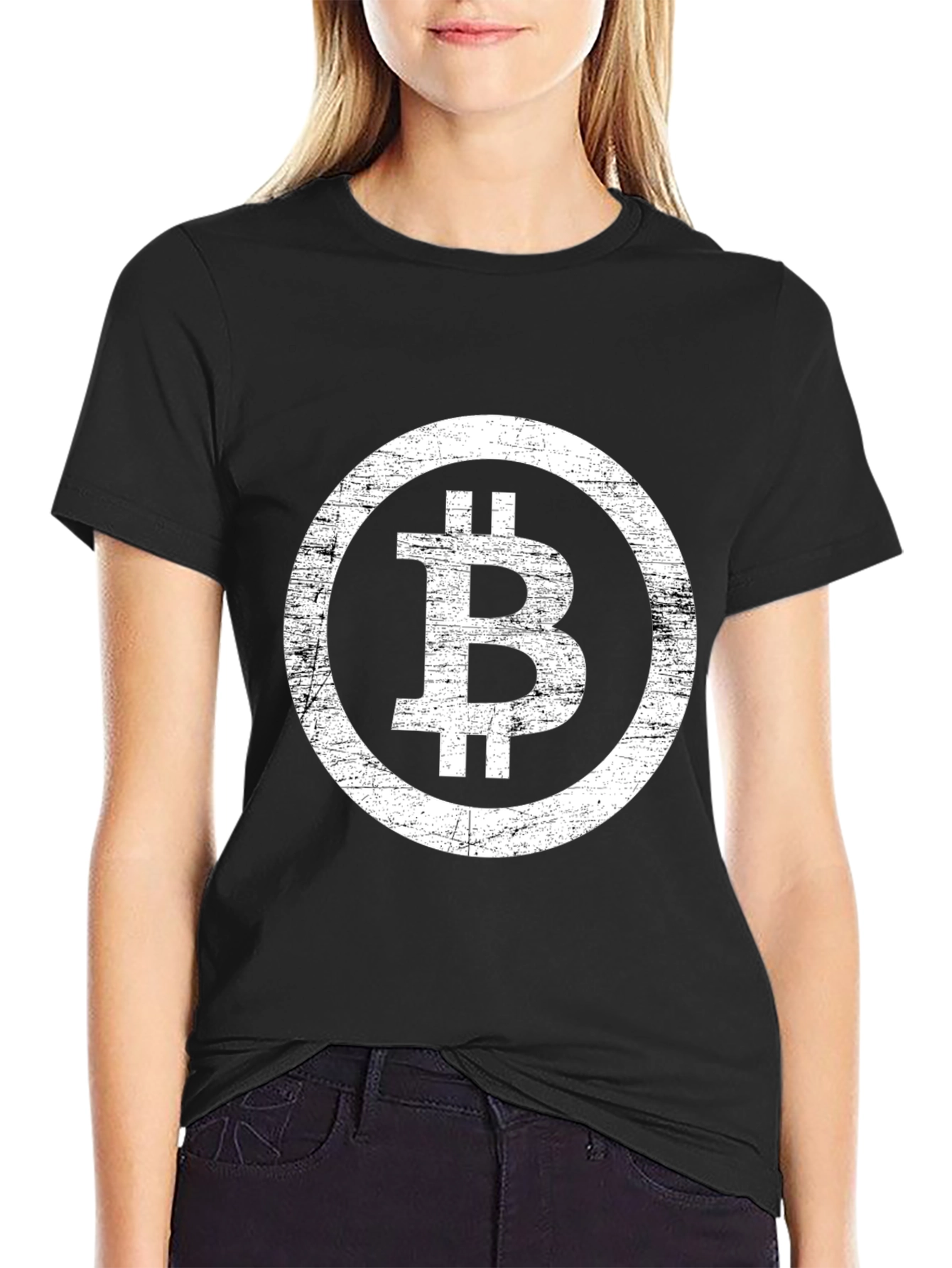Bitcoin Logo Distressed Black T-Shirt