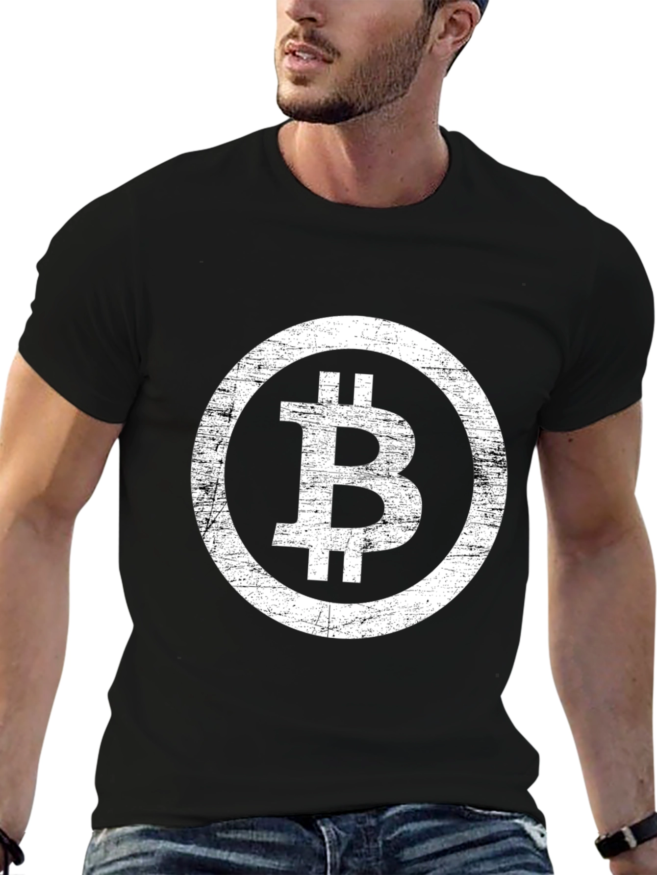 Bitcoin Logo Distressed Black T-Shirt